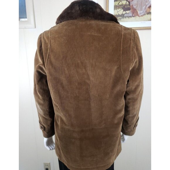Vtg Corduroy Rancher Jacket Mens 42 Brown Faux Fur Collar Cortefiel Coat Spain - Picture 4 of 12